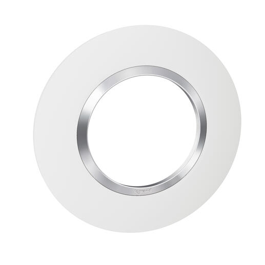 PLAQUE RONDE DOOXIE 1 POSTE FINITION BLANC AVEC BAGUE EFFET CHROME
