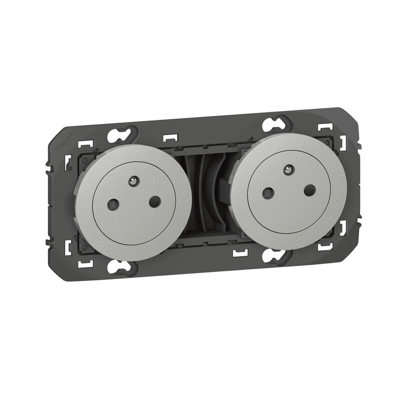 DOUBLE PRISE DE COURANT 2P+T SURFACE DOOXIE 16A PRECABLEES FINITION ALU