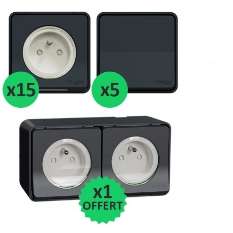 MUREVA STYL - PROBOX - 15 PRISES 2P+T + 5 VV + 2 PRISES LUMIN. (4 LEDS) - GRIS