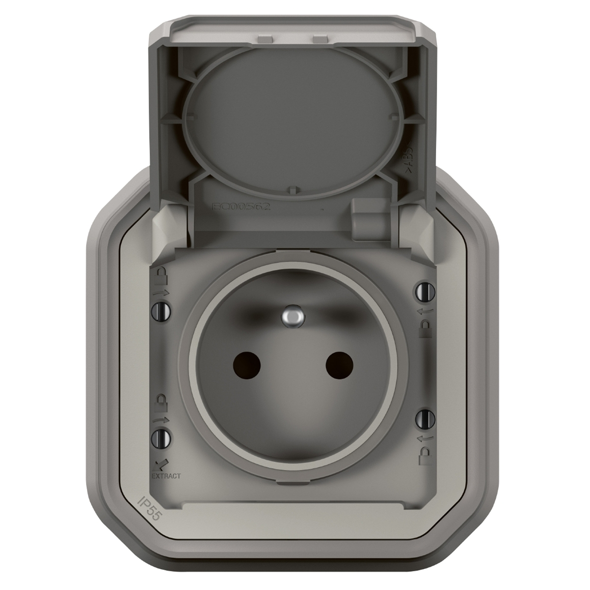 PRISE DE COURANT 2P+T PLEXO COMPLET ENCASTRE GRIS