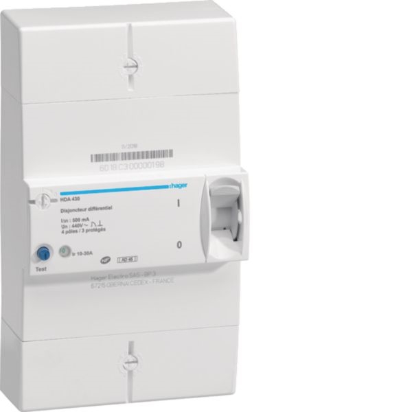 DISJ. DE BRANCHEMENT DIFFERENTIEL 4P 10/30A 500MA INST