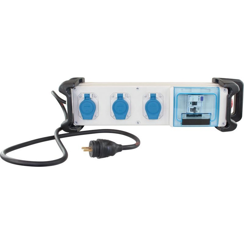 COFFRET DE CHANTIER MONO 3 PRISES / 1 DISJ. DIFF. 16A +3 PC 2P+T+ AU+1,5M HO7RNF