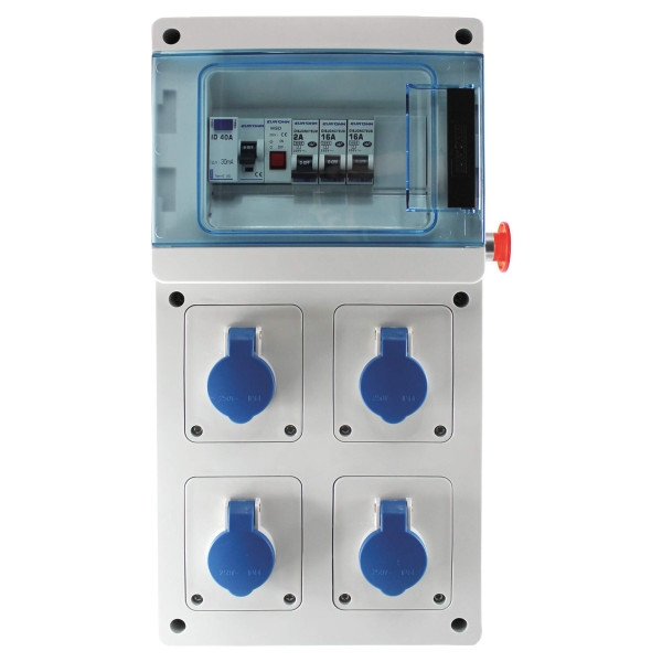 COFFRET DE CHANTIER MONO 4 PRISES SIMPLIFIE / 1 DISJ DIFF 16A + 4 PC 2P+T + AU