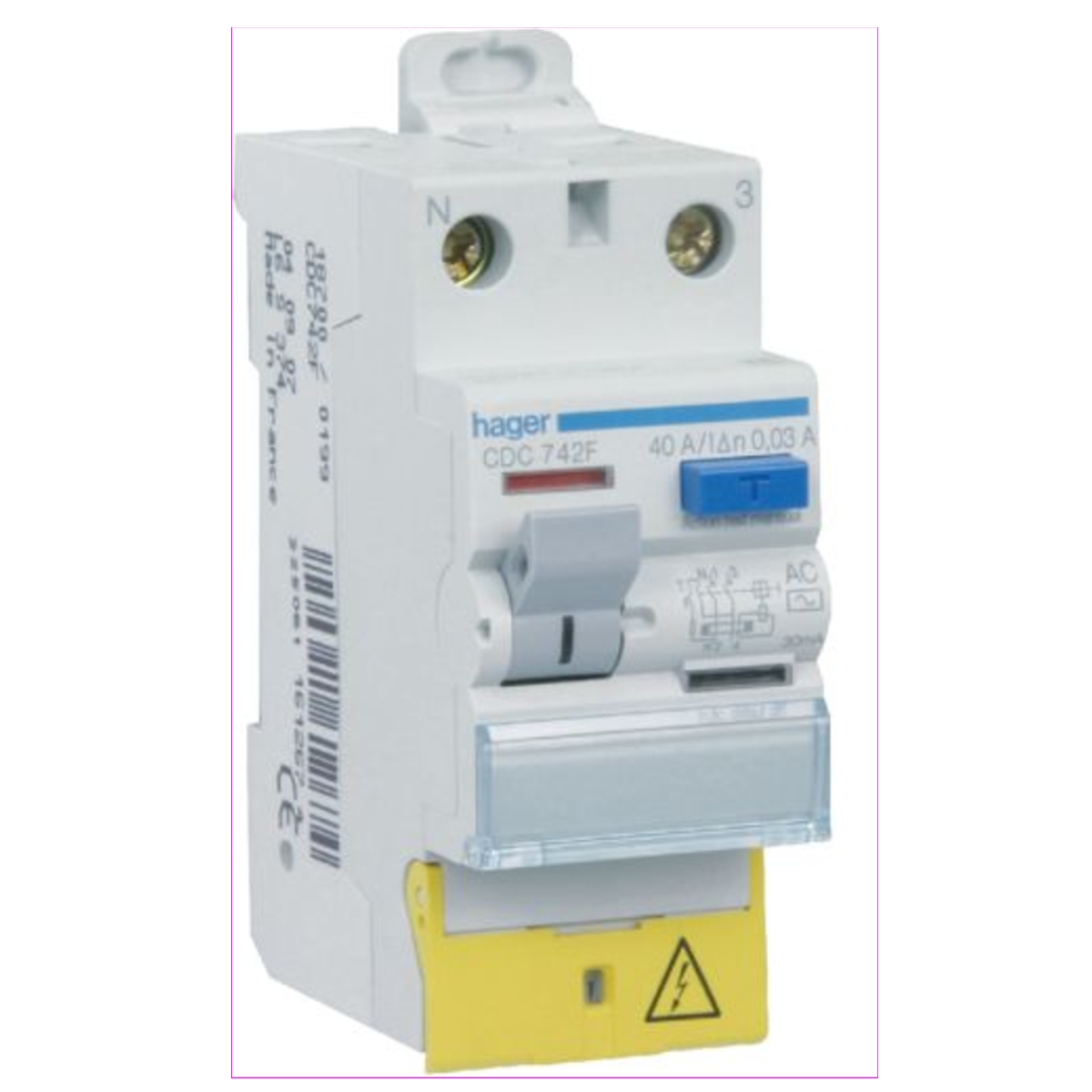 INTER DIFFERENTIEL 30MA 2X40A AC BORNES DECALEES