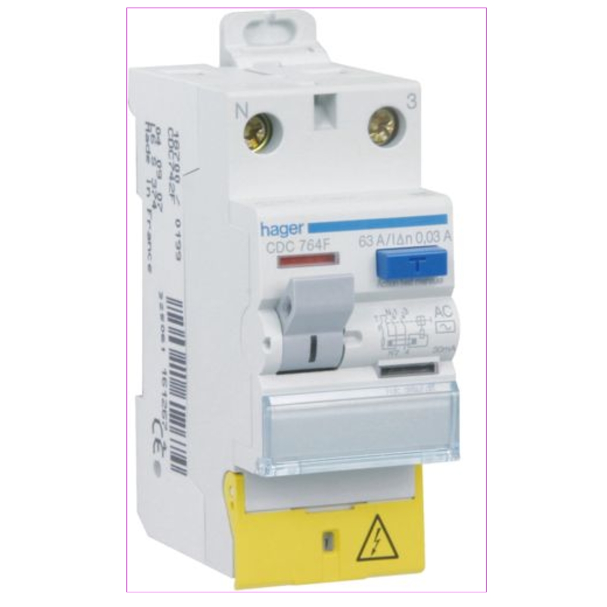 INTER DIFFERENTIEL 30MA 2X63A AC BORNES DECALEES