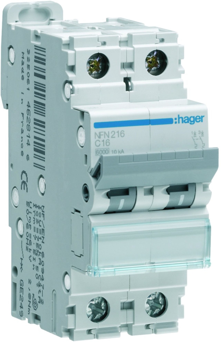 DISJONCTEUR 2P 6-10KA COURBE C - 16A 2 MODULES