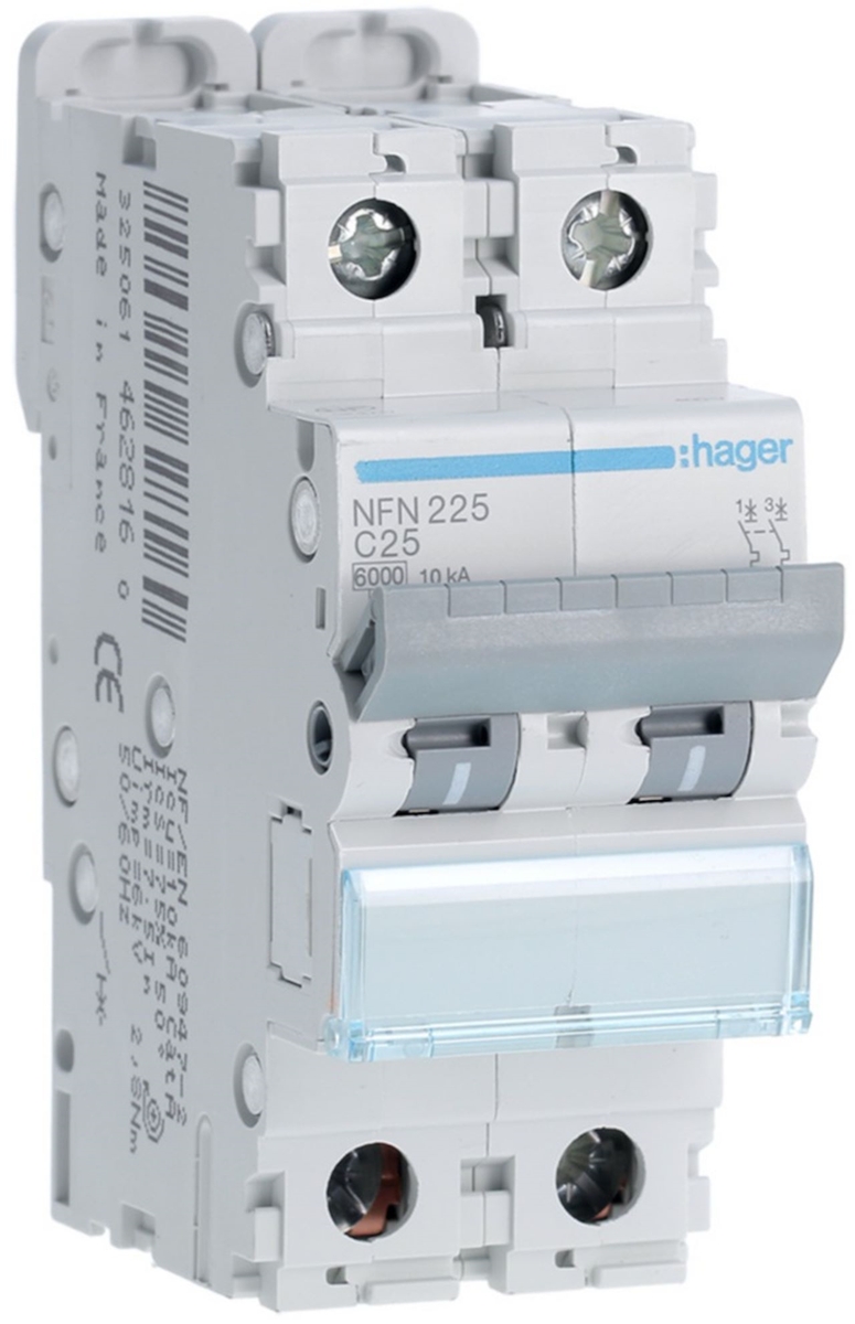 DISJONCTEUR 2P 6-10KA COURBE C - 25A 2 MODULES