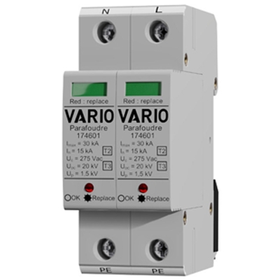 PARAFOUDRE MODULAIRE T2 DÉBROCHABLE FUSIBLE INTÉGRÉ