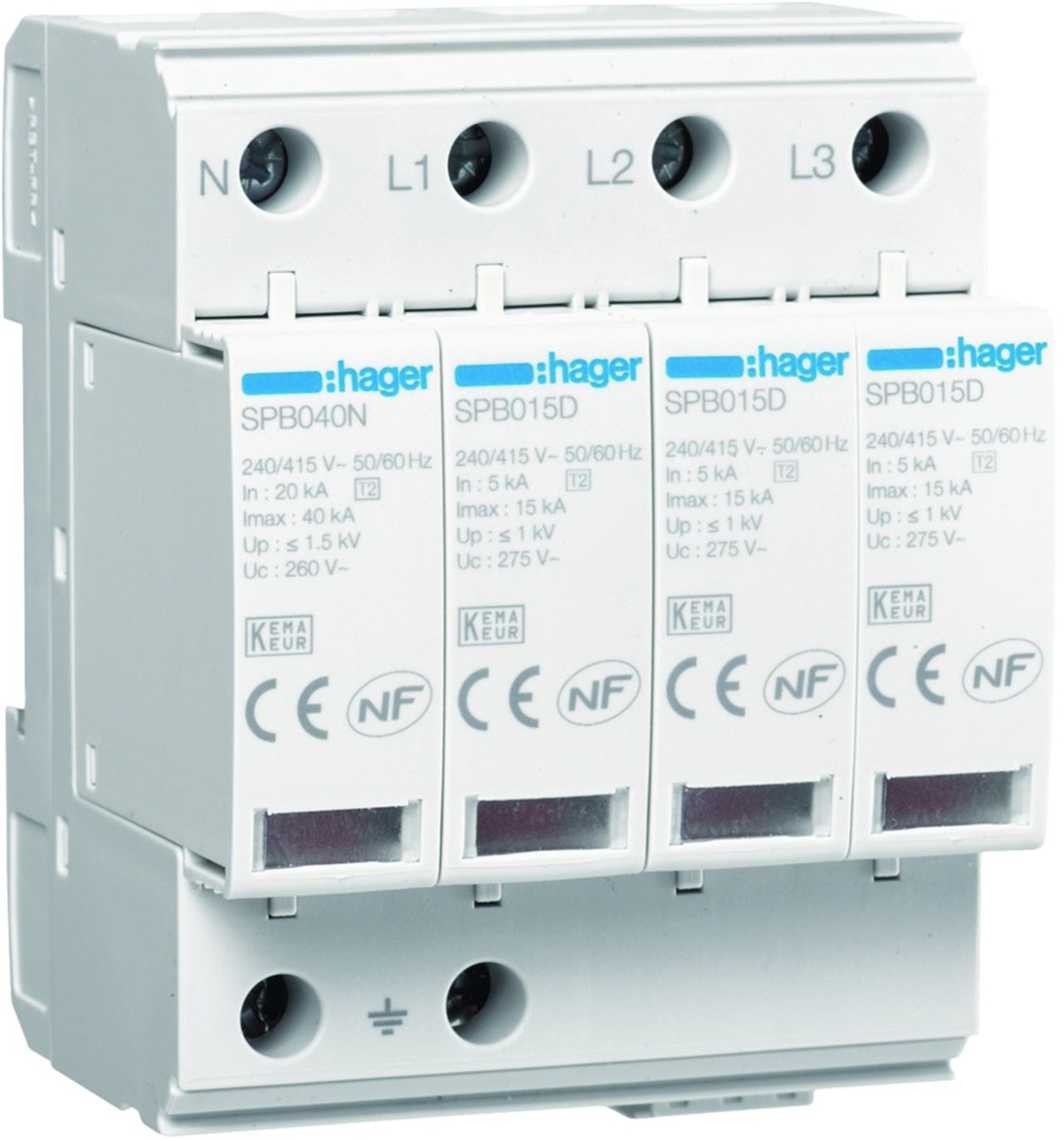 PARAFOUDRE 4P T2 TNS/TT UC 275V IN 5KA IMAX 15KA TELESIGNALISATION