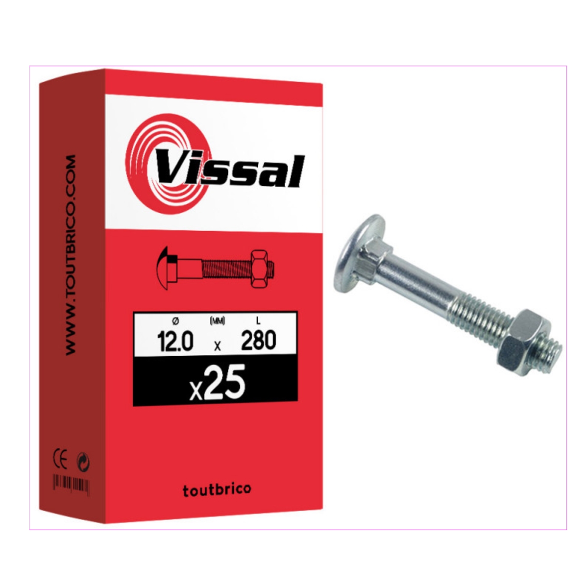 TRCC12X280/49 BOULON JAPY ZINGUE BOITE 25