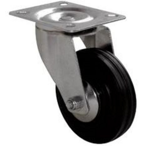 ROUE PIVOTANTE ROUE CAOUTCHOUC NOIR / MONTURE À PLATINE ZINGUÉE