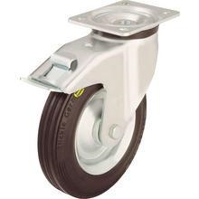 ROUE PIVOTANTE À BLOCAGE ROUE CAOUTCHOUC NOIR / MONTURE À PLATINE ZINGUÉE