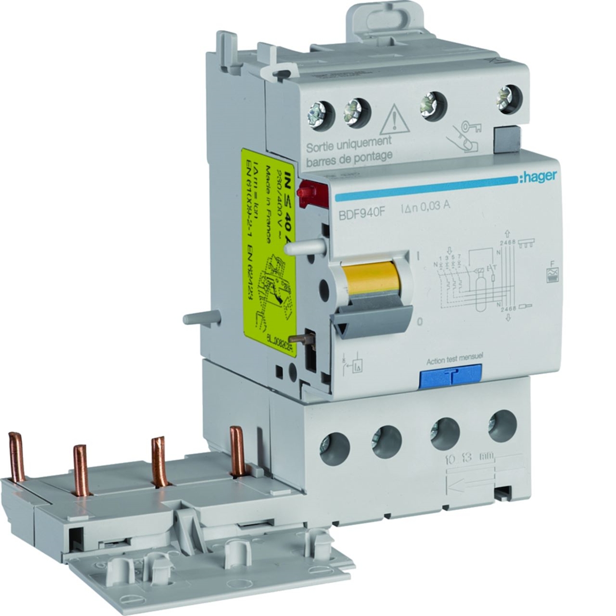 BLOC DIFFERENTIEL DBLE SORTIE 3P+N 40A 30MA TYPE F