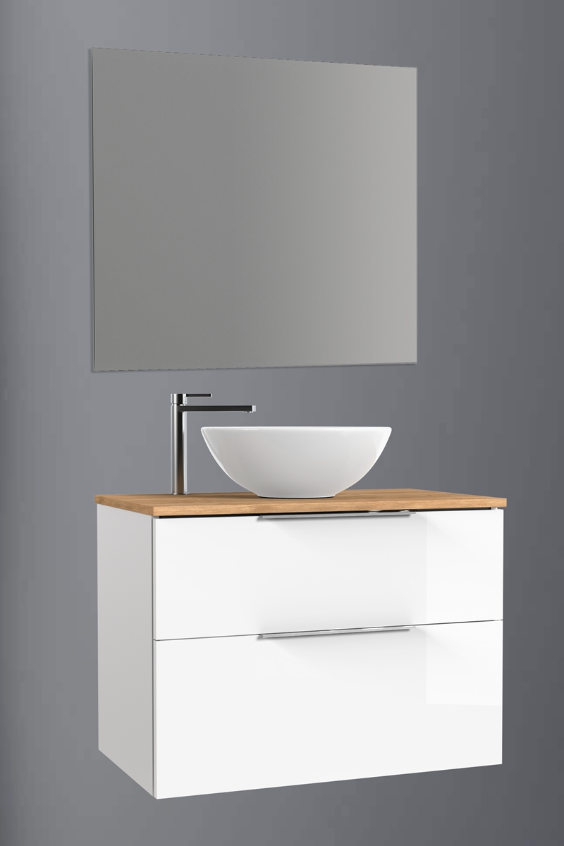 ENSEMBLE GALSAKY 80CM BLANC BRILLANT 2T AVEC MIROIR