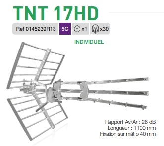 ANTENNE TERRESTRE TNT 17UHD - FILTRE 5G LTE - 17DB MAX