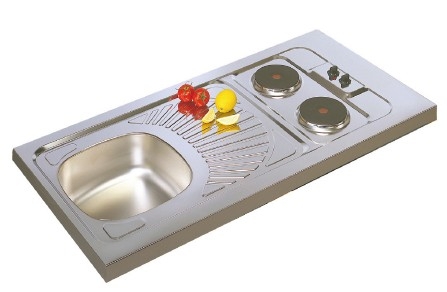 EVIER INOX 120X60CM A POSER AVEC PLAQUES ELECTRIQUES INTEGREE