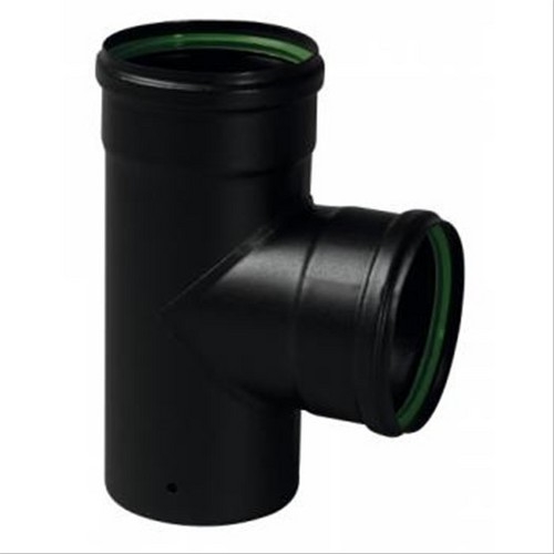 TE PELLETS 90° Ø 100 PIQUAGE Ø 80MM EMAIL NOIR MAT + JOINT V