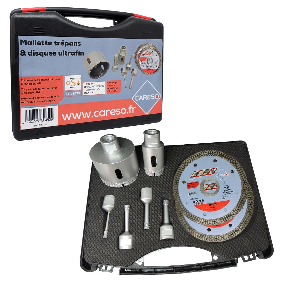 COFFRET DE 6 TREPANS DIAMANT A SEC M14 Ø6/8/10/12/35/68