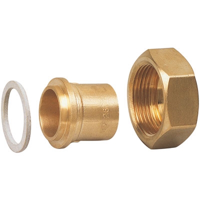 RACCORD 2 PIÈCES DROIT À ÉCROU AVEC JOINT PLAT GAZ À BRASER SUR CUIVRE