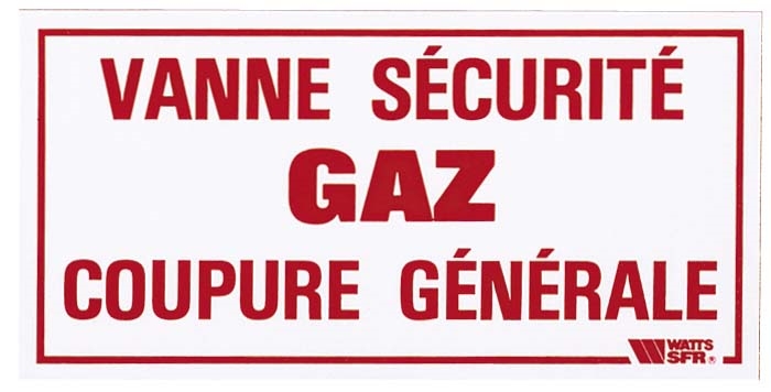 PLAQUE SIGNALÉTIQUE 200 X 100 MM VANNE SÉCURITÉ GAZ COUPURE GÉNÉRALE