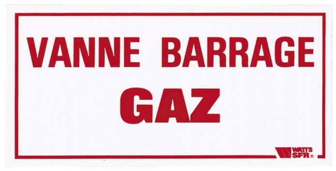 PLAQUE SIGNALÉTIQUE 200 X 100 MM VANNE BARRAGE GAZ