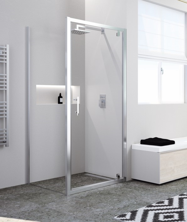 PORTE PIVOTANTE CADRÉE VERRE CLAIR PROFILÉS SILVER