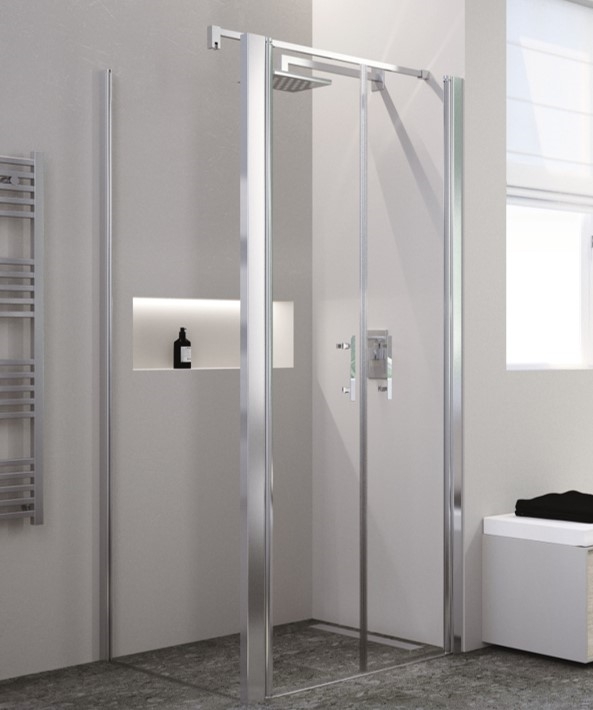 PORTE BATTANTE NON CADRÉE VERRE CLAIR PROFILÉS SILVER