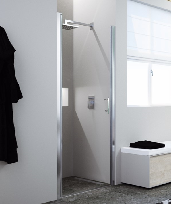 PORTE BATTANTE NON CADRÉE VERRE CLAIR PROFILÉS SILVER