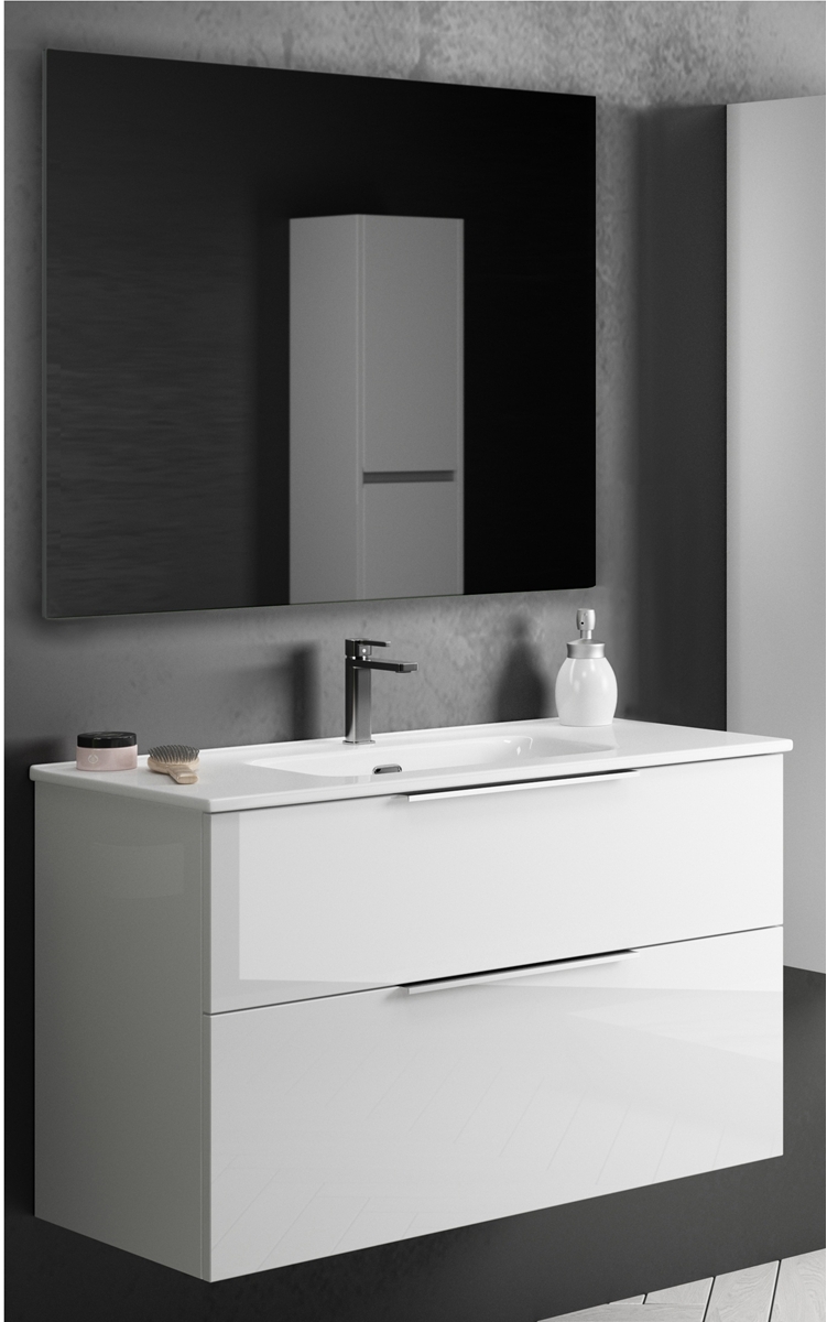 MEUBLE SUSPENDU GALSAKY 100CM FACADE 2T BLANC