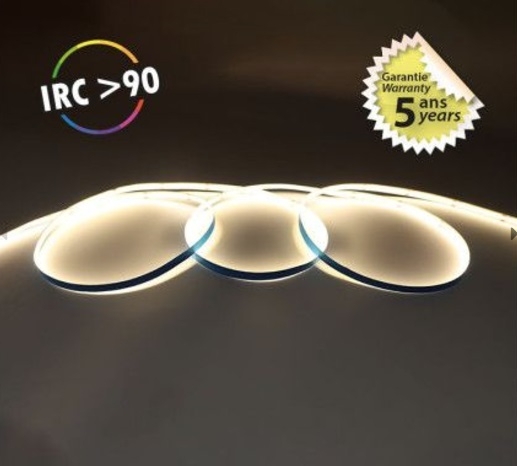 BANDEAU COB 3000K 5M 320LED/M ET 9W/M IP20 24V 5ANS