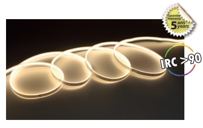 BANDEAU COB 3000K 320LED/M ET 9W/M IP65 24V 5ANS