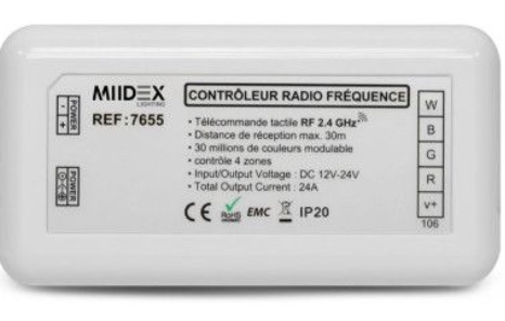CONTROLEUR RADIO FREQUENCE 4 ZONES RGB + BLC 12-24V DC