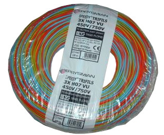 FIL RIGIDE SPEEDY TRIFILS HO7 V-U 3X 1.5MM² R,B,V/J COURONNE 100M