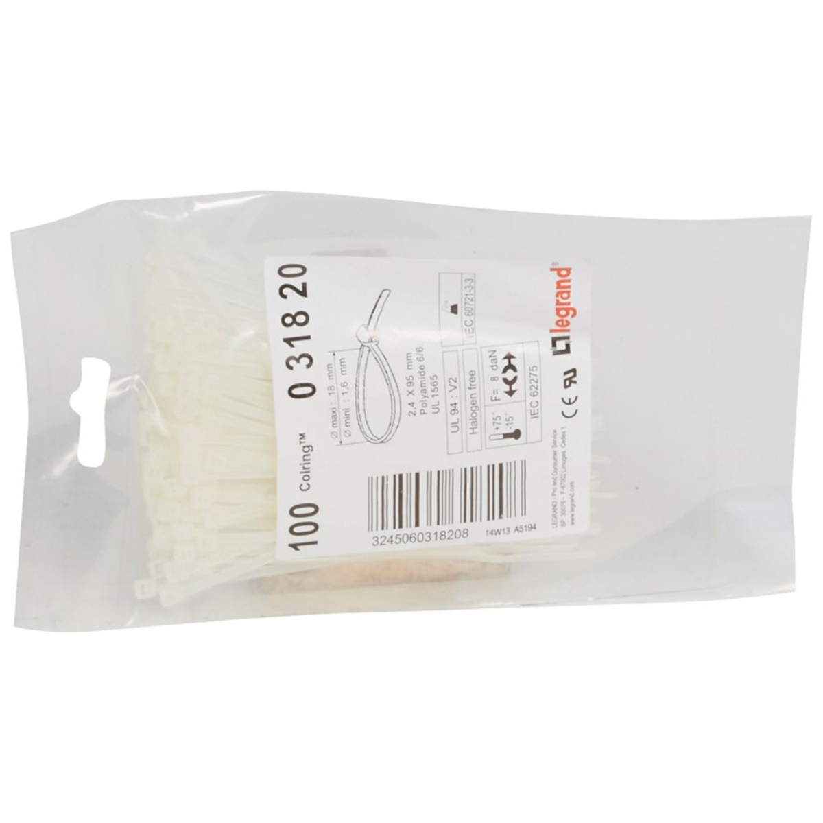 COLLIER COLRING LARGEUR 2,4MM LONGUEUR 95MM - SACHET DE 100 - INCOLORE