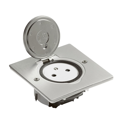 PRISE DE SOL 2P+T FB CARRE INOX BROSSE