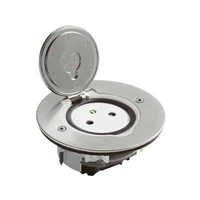 PRISE DE SOL 2P+T FB RONDE INOX BROSSE