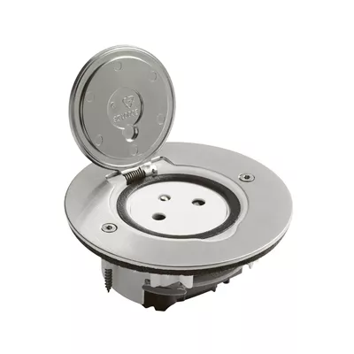 PRISE DE SOL 2P+T FB CARRE INOX BROSSE