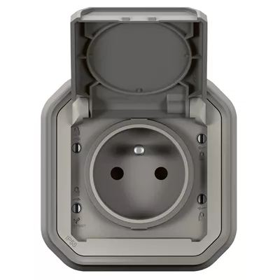 PRISE DE COURANT 2P+T PLEXO COMPLET ENCASTRE GRIS