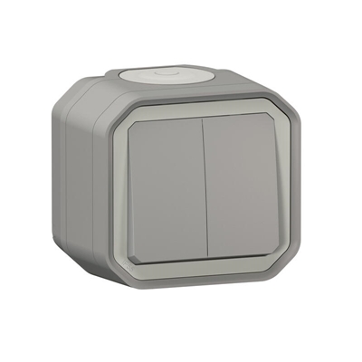 COMMANDE DOUBLE INTERRUPTEUR OU POUSSOIR PLEXO COMPLET SAILLIE GRIS