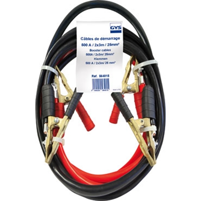 CABLE DEMARRAGE 500A 2X3M 25MM² CUIVRE PINCE BRONZE