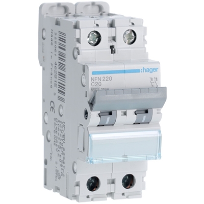 DISJONCTEUR 2P 6-10KA COURBE C - 20A 2 MODULES