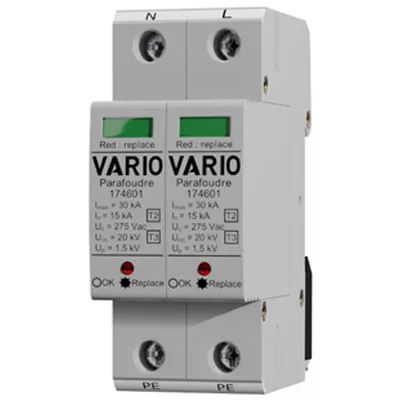 PARAFOUDRE MODULAIRE T2 DÉBROCHABLE FUSIBLE INTÉGRÉ