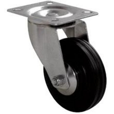 ROUE PIVOTANTE ROUE CAOUTCHOUC NOIR / MONTURE À PLATINE ZINGUÉE