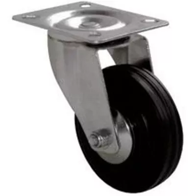 ROUE PIVOTANTE ROUE CAOUTCHOUC NOIR / MONTURE À PLATINE ZINGUÉE