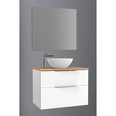 ENSEMBLE GALSAKY 100CM BLANC BRILLANT 2T AVEC MIROIR