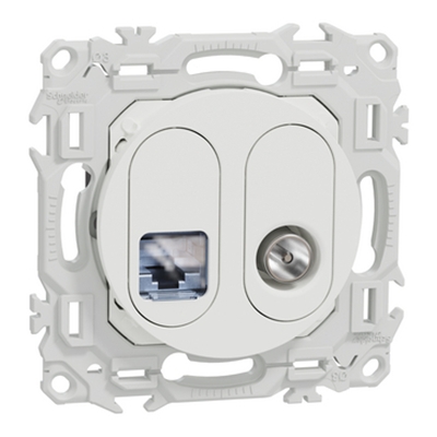 ODACE 2 - PRISE RJ45 CAT.6 STP + TV BLANC
