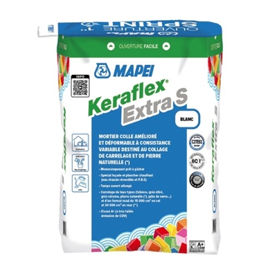 KERAFLEX EXTRA S SAC 25KG BLANC MORTIER COLLE AMELIORE DEFORMABLE C2TES1