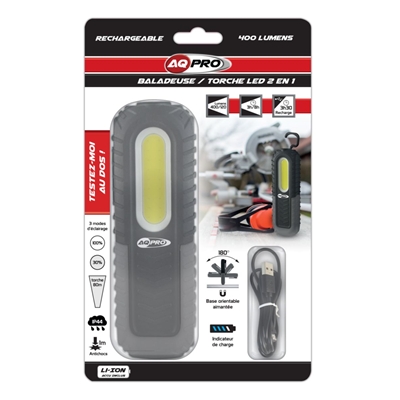 BALADEUSE RECHARGEABLE 400 LUMENS 2EN1 AQPRO