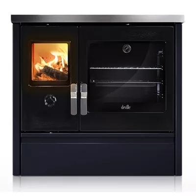 CUISINIÈRE À BOIS MÉLISSE 90 HYDRO BLEU NUIT DEVILLE