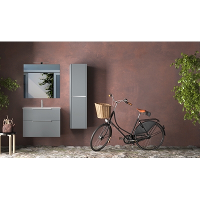 ENSEMBLE GALSAKY 70 CM GRIS MAT ET PLAN CERAMIQUE SIMPLE VAS
